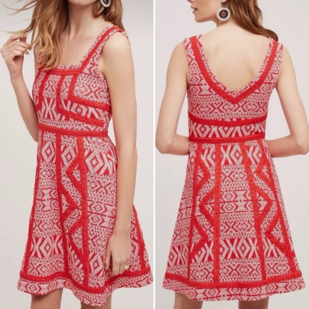 Anthropologie Maeve Emma Embroidered Crochet Lace Fit & Flare Dress Boho Size 4